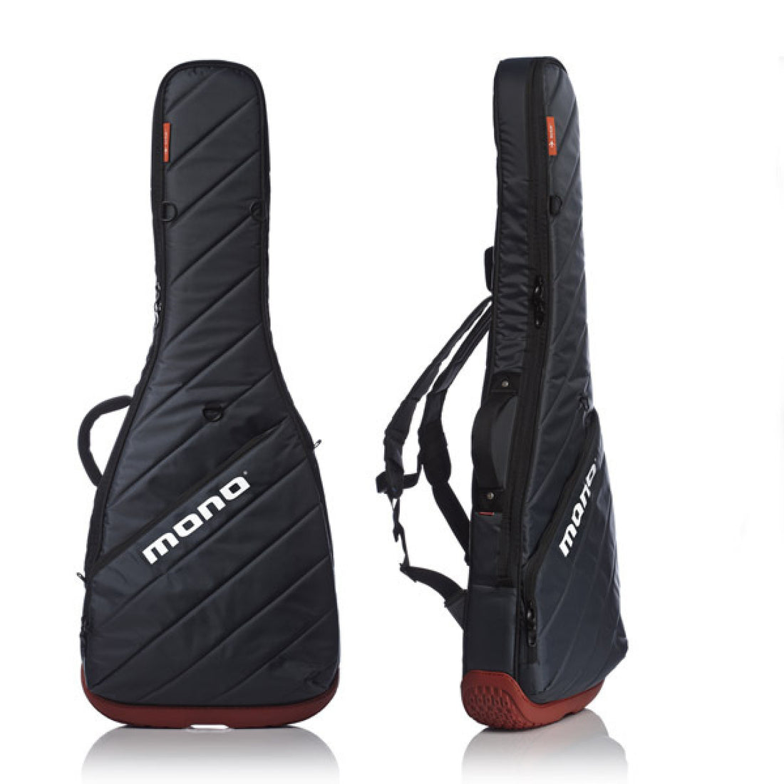 Black guitar case with red soles and &