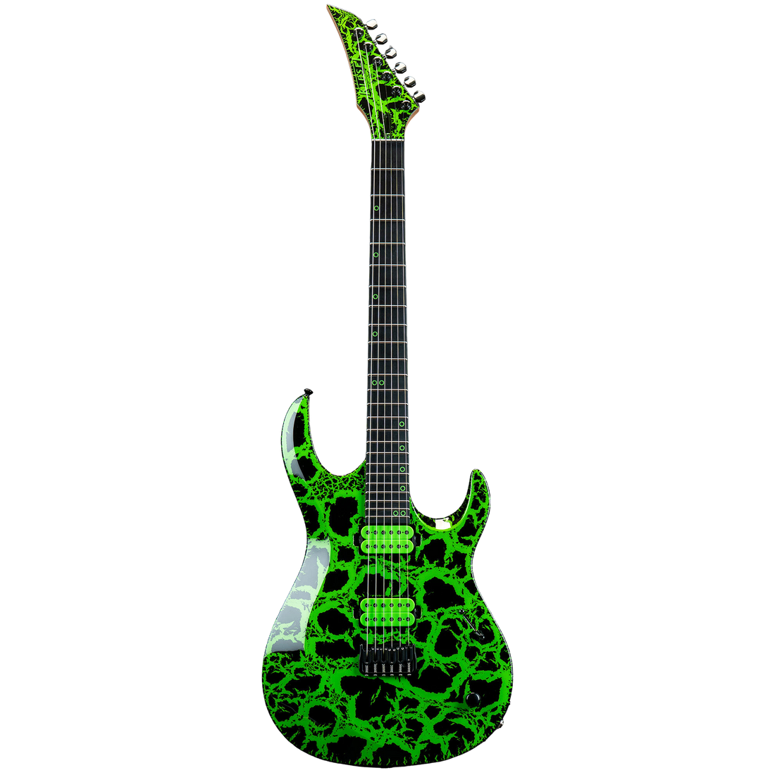 a green electric guitar front